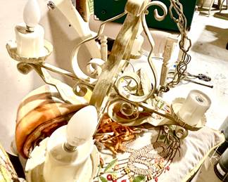 Vintage Wrought Iron Tole Style Chandelier 