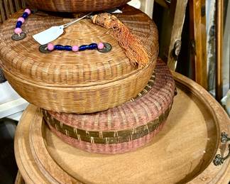 Vintage Sewing Baskets French Side Table w/ Removable Tray