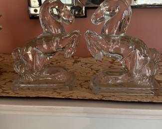 Pair of Glass Horse Bookends