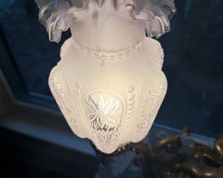 Antique lamp with cherubs globe