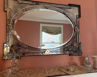 Large Beveled and Etched Mirror One corner has damage