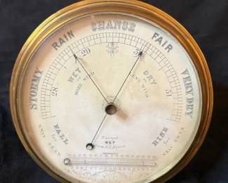 Antique BrassCased Aneroid Barometer