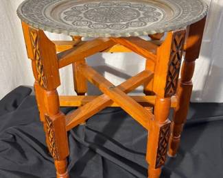 Moroccan Handmade Tray Table, Foldable Wooden Base