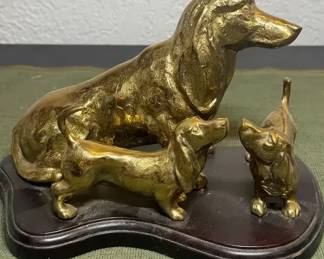 Mother dachshund with two pups figurine
