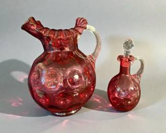 Fenton Cranberry Coin DotThumbprint Pitcher, Cruet