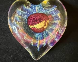 Studio Art Glass Signed Heart Paperweight