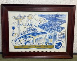 1962 Seattle Worlds Fair Placemat In Frame