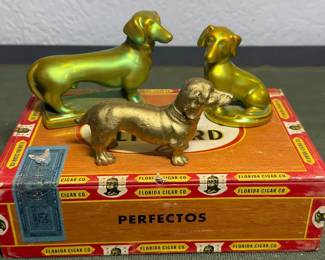 Zsolnay green eosin glaze dachshund figurines