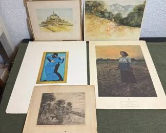 Art Assortment Watercolor, Etchings Prints