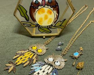 Owl Theme Jewelry Glass Trinket Box