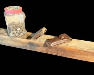 Antique Carpenters Plane, Railroad Date Nails Buck Knife