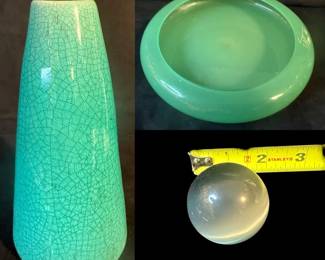 Chrysoberyl Cats Eye Marble, Glass Bowl Raku Style Vase