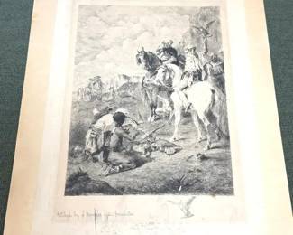 La Chasse au faucon, an etching by Adolphe Martial Potemont