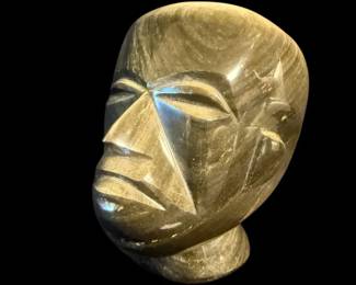 Carved Golden Obsidian Mesoamerican Bust