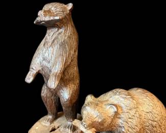 Pair Of Hand Carved German Wooden Black Forest Style Bears