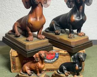 ANRI CARVED WOOD DACHSHUNDSFour Total