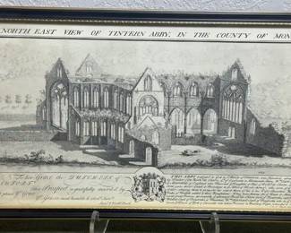 Antique print titled The North East View of Tintern Abby, in the County of Monmouth