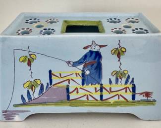 Vintage Delft Pottery Flower Frog Vase