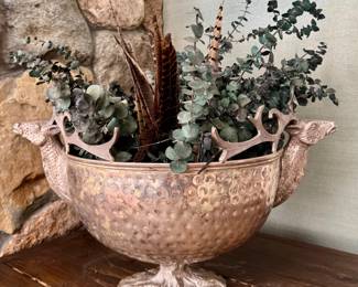 Hammered Copper Bowl with Stag Handles
