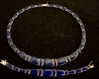 Sterling Silver & Lapis Necklace & Bracelet 