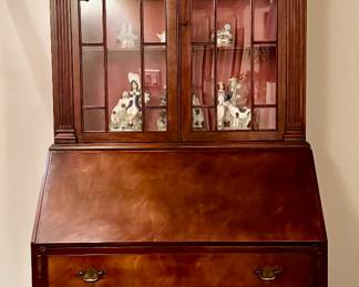 Vintage Serpentine Front Mahogany Secretary Desk with Storage