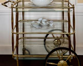 Vintage Brass & Glass Serving Cart