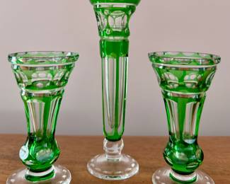 Green Cut-to-Clear Vases