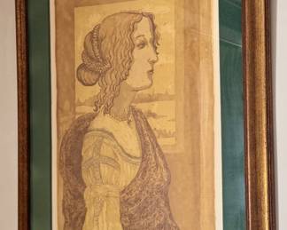 "Renaissance Portrait" (after Botticelli) Ed/50, Signed Sylvia M. Rantz