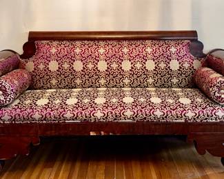 Antique Empire Carved Mahogany Sofa 