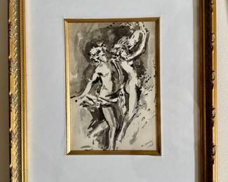 "Adam & Eve" Watercolor, Signed