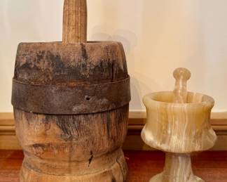 Antique Wood & Onyx Mortar & Pestles