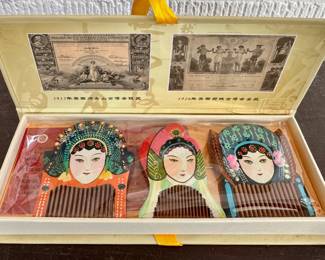 Chinese Hand Painted Wood Hair Combs