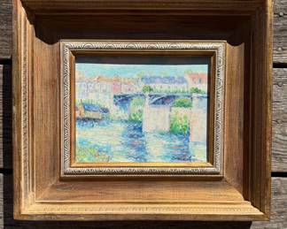 John Clymer Impressionist Style Bridge Scene Oil Painting