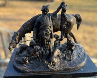 Pierre-Jules Mêne (French, 1810–1879), La Prise du Renard (“The Capture of the Fox”), a dynamic 19th-century animalier bronze depicting hounds in pursuit. Inspired by the Scottish hunt tradition, showcasing Mêne’s celebrated realism, movement, and finely modeled naturalistic detail.