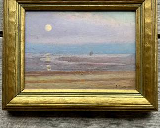 Antique 1907 Moonlight French Seascape Hubert Emile Bellyinck Oil Painting