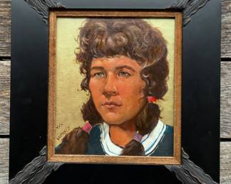 Mel Gerhold (American, b. 1928) — “Ranch Girl”
Original Oil on Canvas, c. 1960
Original oil on canvas by Mel Gerhold, an American Western and Native American artist known for his expressive portraits of working cowboys, ranch figures, and Indigenous subjects of the American Plains and West. This painting, titled Ranch Girl, dates to approximately 1960 and is signed lower left.