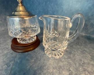 Waterford Lismore - Footed Crystal Creamer & Sugar Bowl w/Silverplate Lid