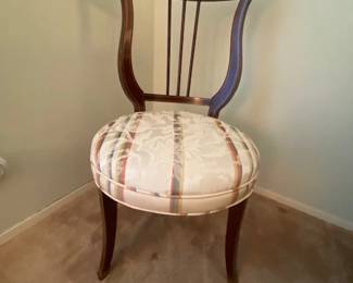 Vintage Mahogany Empire Revival Style Lyre Back Upholstered Side Chair, 18" Round, 34"H