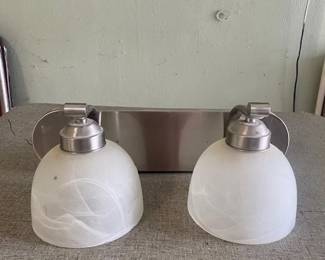 Bathroom 2-Light Vanity Light Fixture, Brushed Nickel w/White Frosted Glass Shades (from Boyd Lighting in San Antonio)