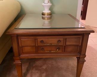 Pair Mid-Century Vintage Hekman Double Drawer End Tables, 24"W x 26"D x 21"T