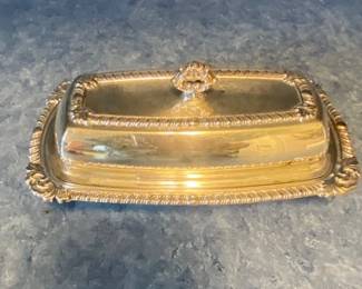Vintage Silverplate Covered Butter Dish w/Glass Liner