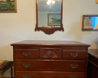 Vintage Chippendale Cherry Wood Dresser, Fan Shell Motif, 44"W x 21"D x 34"H