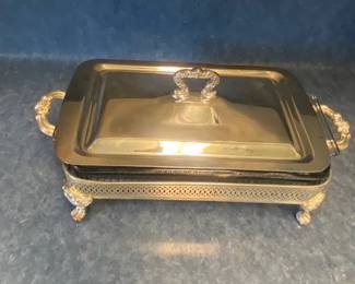 Vintage Silverplate Covered Rectangle Serving Dish w/Pyrex Liner, Goldsmithie, Silversmmiths Co