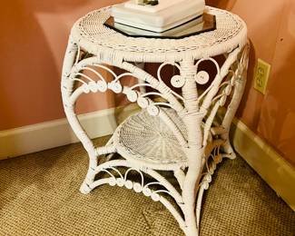 Vintage wicker scroll round top side table, 3 available 