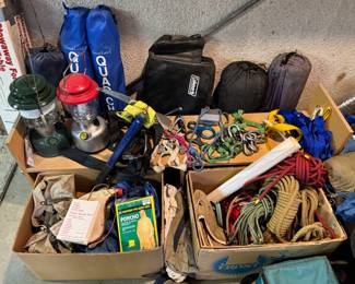 Camping and mountaineering equipment- rock climbing hardware, ropes, tents, sleeping bags, stoves, lanterns, chairs, crampons and more