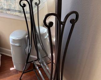 #52 - $100 - Standing mirror with wrought iron stand 22Wx8Dx65T