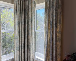 #41 - $150 per pair - 3 sets  available -linen blue & cream curtains 