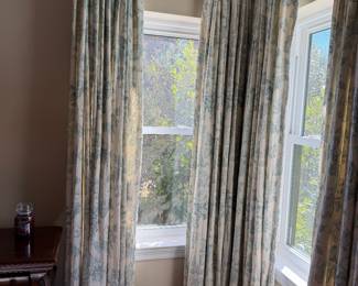 #41 - $150 per pair - 3 sets  available -linen blue & cream curtains 
