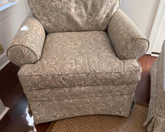 #17 - $240 - Haverty's Paisley swivel rocking chairs - green and cream 38wx37x39t 
