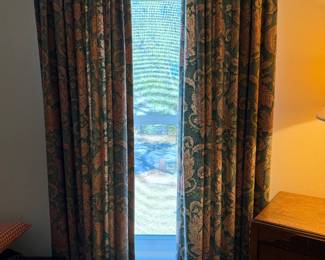 #61 - $140 per set - 2 sets of linen green & red paisley curtains (rod Not included just rings) 90T
